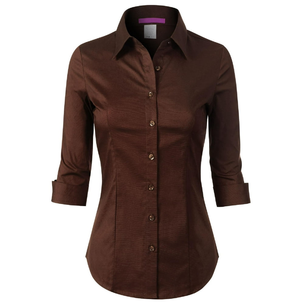 Made by Olivia - Made by Olivia Women's 3/4 Sleeve Stretchy Button Down 