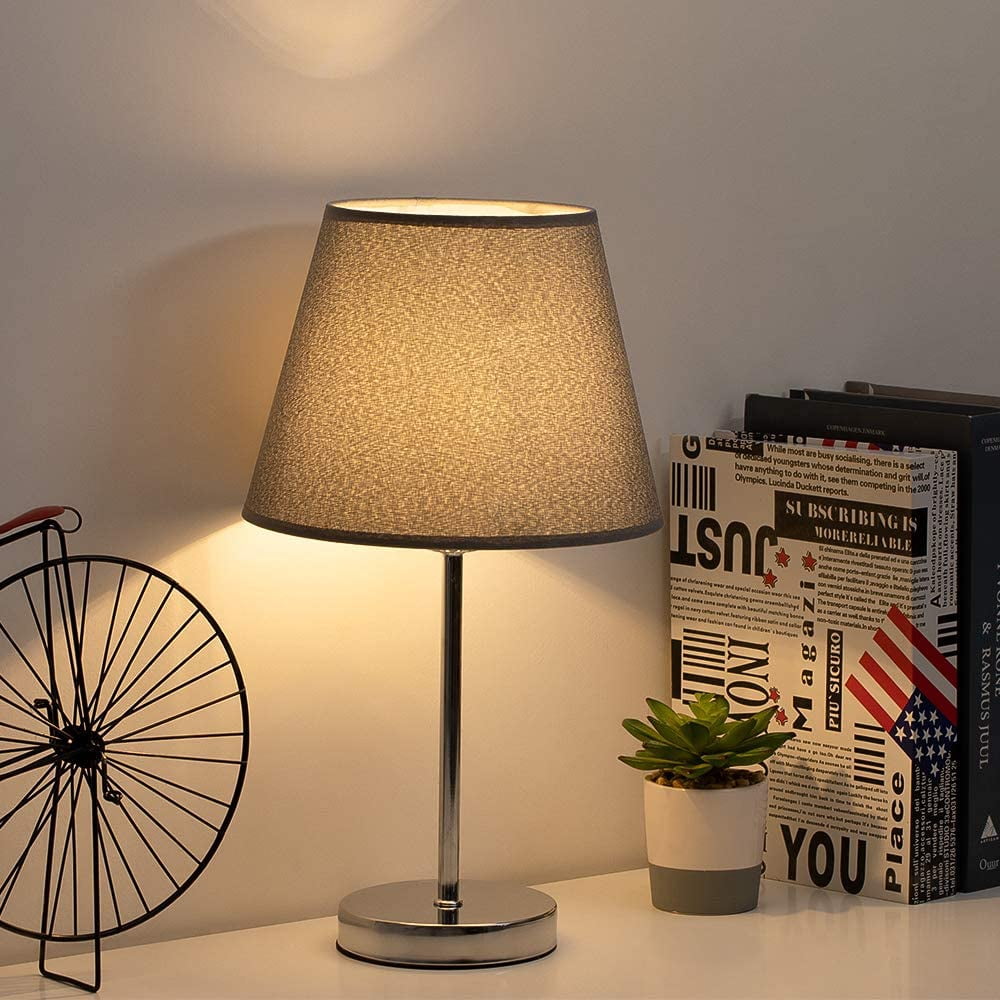 Haitral Bedside Lamps Set of 2 with Metal Base Fabric Lamp Shade, Modern Nightstand Lamps Black/Silver