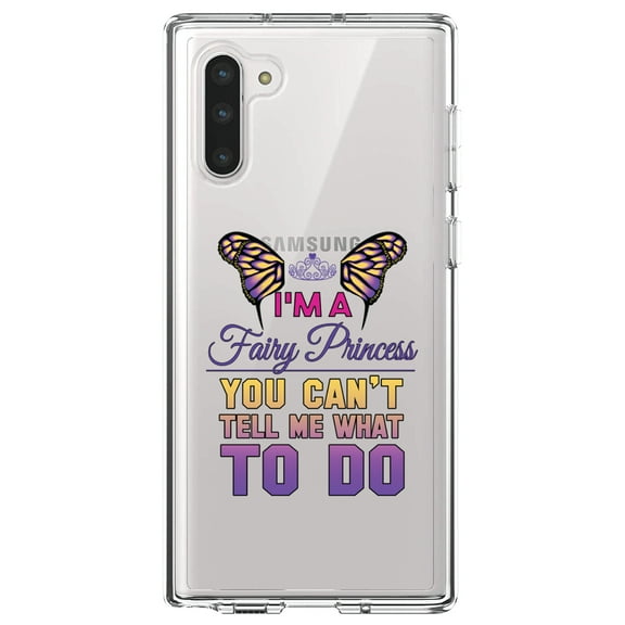 DistinctInk Clear Shockproof Hybrid Case for Samsung Galaxy Note 10 (6.3" Screen) - TPU Bumper Acrylic Back Tempered Glass Screen Protector - I'm a Fairy Princess Can't Tell Me What To Do