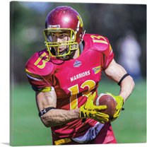 ARTCANVAS Football Player Quarterback Red Uniform Canvas Art Print - Size: 18" x 18" (0.75" Deep)