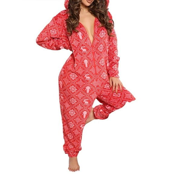 LilyLLL Womens Christmas Pajamas Winter Warm Flannel One Piece Loungewear Jumpsuit Sleepwear