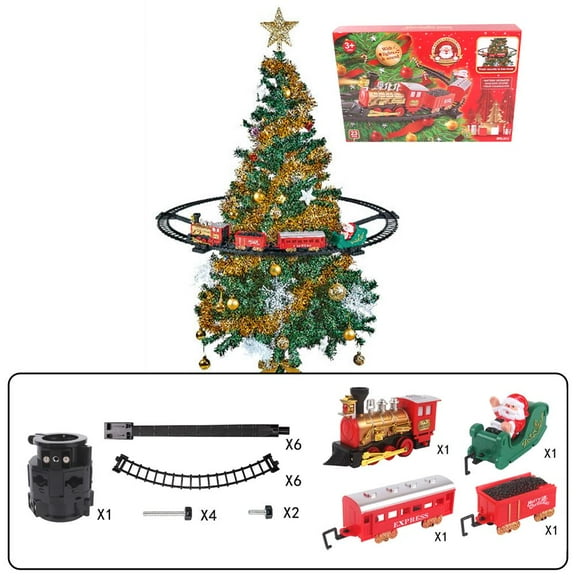 Christmas Train Set, 2 in 1 Hanging Around The Tree Train Toys with Water Steam,Sounds & Lights, Model Trains Set for Under The Xmas Tree, Railway Kit Xmas Gifts for All Ages,Christmas Decorations