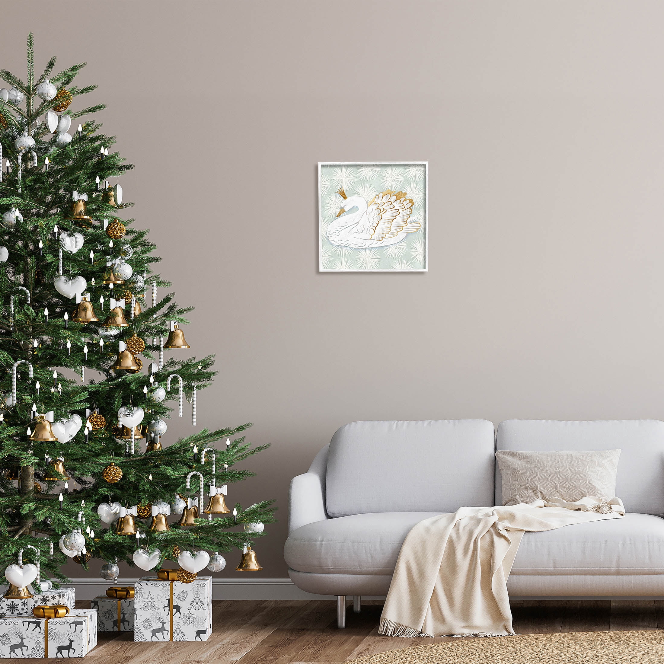Winter Holiday Swan Pattern Holiday Graphic Art White Framed Art Print Wall Art