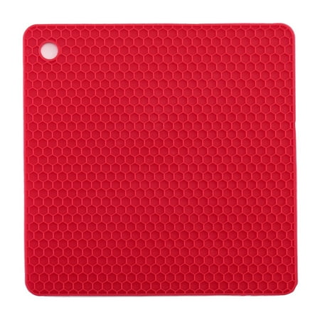 

ruhuadgb Square Honeycomb Silicone Heat Resistant Insulated Cushion Home Dining Table Mat Red