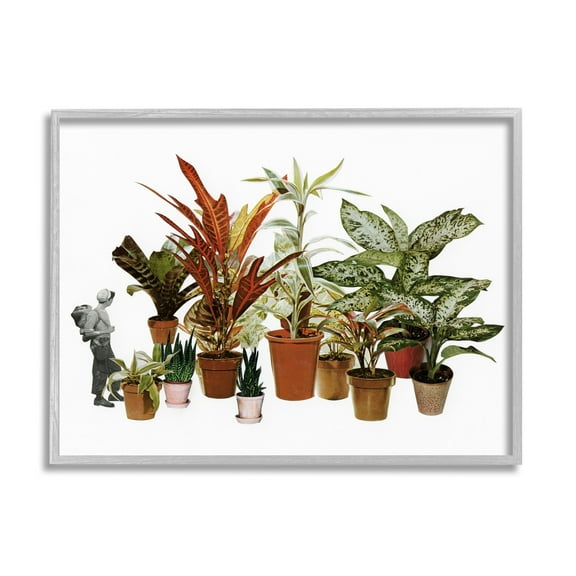 Stupell Industries Varied Terracotta Potted House Plants Floral Person Collage Framed Wall Art, 14 x 11, Design by Cassia Beck