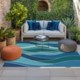 thumbnail image 2 of Turquoise Blue Outdoor Rug for Patio/Deck/Porch, Non-Slip Large Area Rug 3 x 5 Ft, Green Gradient Abstract Wave Stripes Indoor Outdoor Rugs Washable Area Rugs, Reversible Camping Rug Carpet Runner, 2 of 8