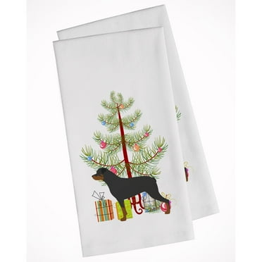 Rottweiler Merry Christmas Tree White Kitchen Towel Set of 2 Dish Towels
