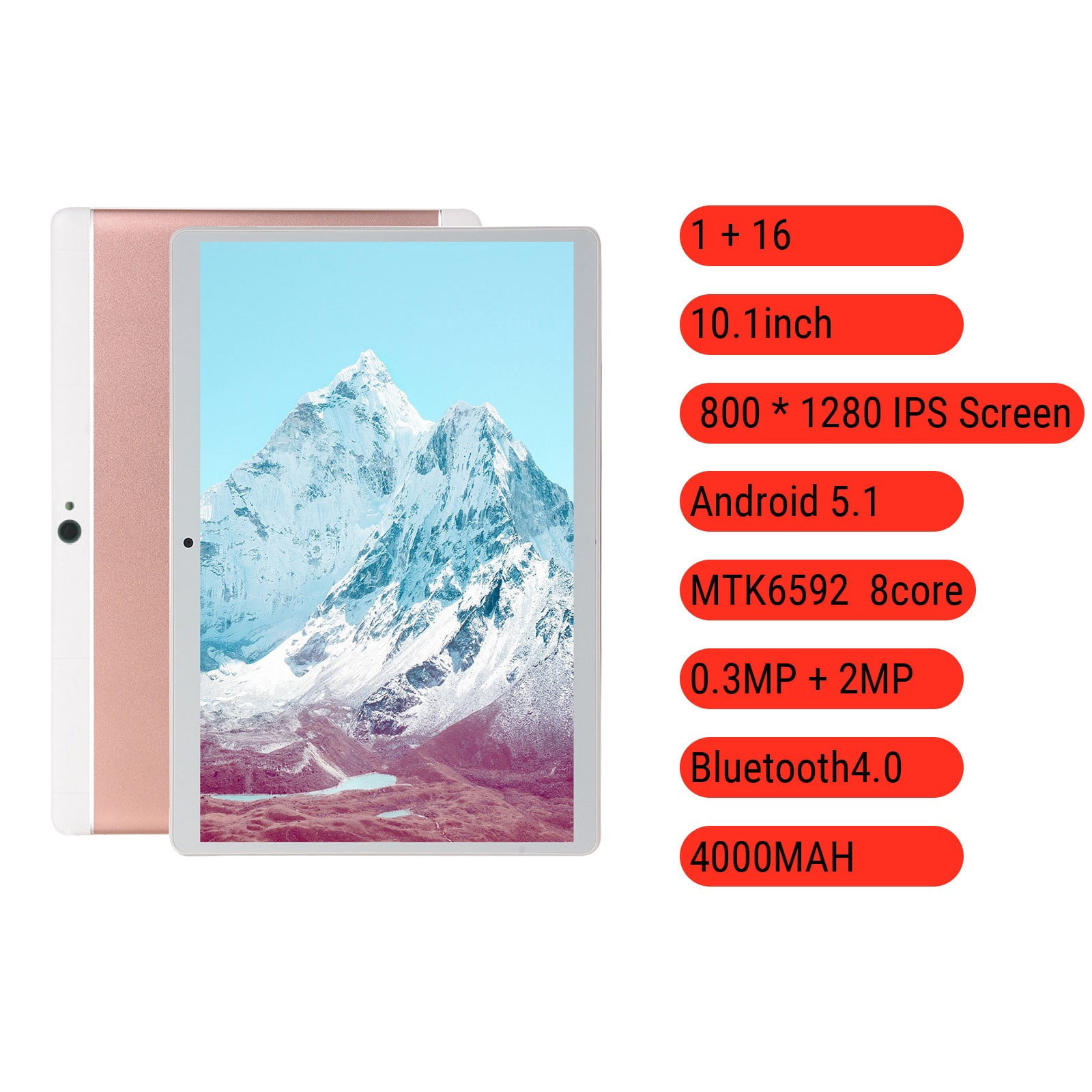 10.1-inch Android Tablet, Octa-Core Processor, 1GB RAM, 16GB Storage, WiFi, Bluetooth, GPS, 0.3MP Front & 2MP Rear Camera