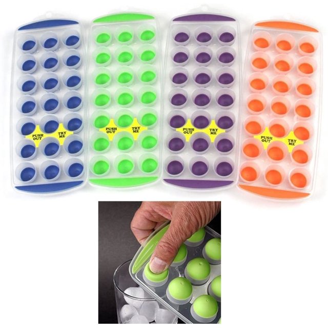 4 bandejas de cubitos de hielo extraíbles fáciles de sacar cubos redondos bandeja inferior de silicona flexible Adepaton WMZL-149