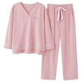 thumbnail image 1 of REDHOTYPE Nouveaux Pyjamas en Coton Doux pour Femmes 2 Pcs Grande Taille 3TG Simple Manches Longues Décontracté, 1 of 2