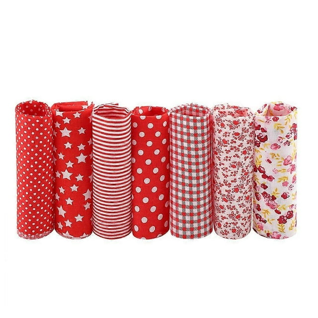 7 Pcs 25*25cm Tissu en Coton Carrés Assortis Pré-Découpés Ensemble de Literie (Rouge)