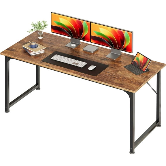 Computer Desk, 55 Inch Home Office Desk, Gaming Writing Work from Home Study Desk, Large Legroom, Sturdy Metal Frame, Modern Simple, Rustic Brown