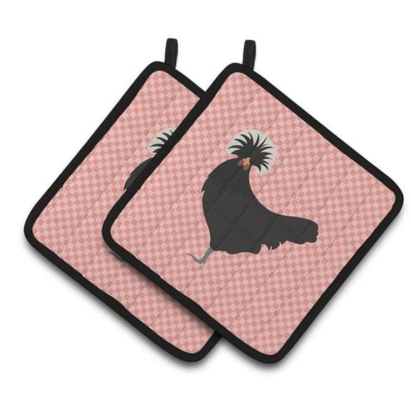 Caroline's Treasures Polish Poland Chicken Pink Check Pair of Pot Holders