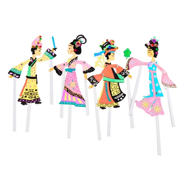 FELTECHELECTR 4 marionetas de sombras tradicionales chinas, juguetes artesanales de cultura tradicional china (estilo aleatorio)