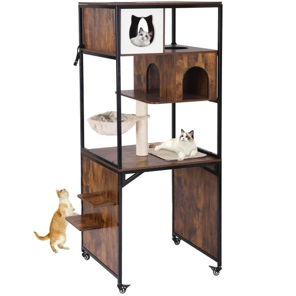 Aivituvin Cat Tree, 68-Inch Cat Tower for Indoor Cats, Wood Cat Condo Furniture with Litter Box Enclosure, 2-in-1 Modern Cat Tower