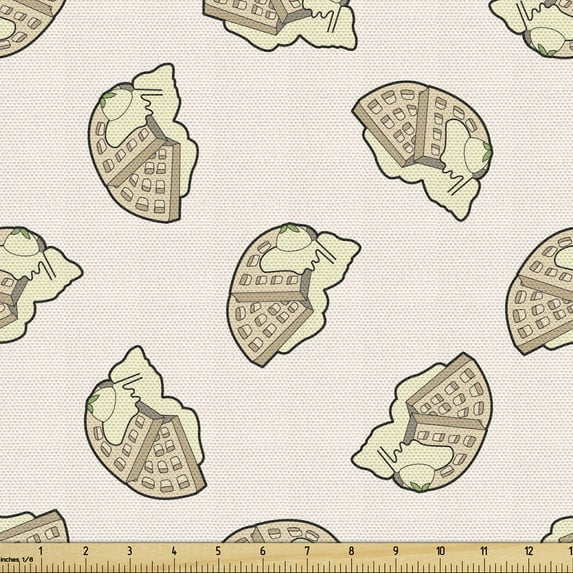 Waffle Sofa Upholstery Fabric by the Yard, Delicious Breakfast Food Creamy Topping Dessert Illustration Print, Decorative Fabric for DIY Home Accents, 10 Yards, Tan and Cream by Ambesonne