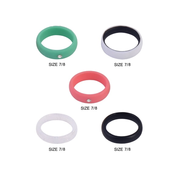 Solutions Adult Female 5 Piece Silicone Multi Ring Set with Stone Accents, Size 7/8