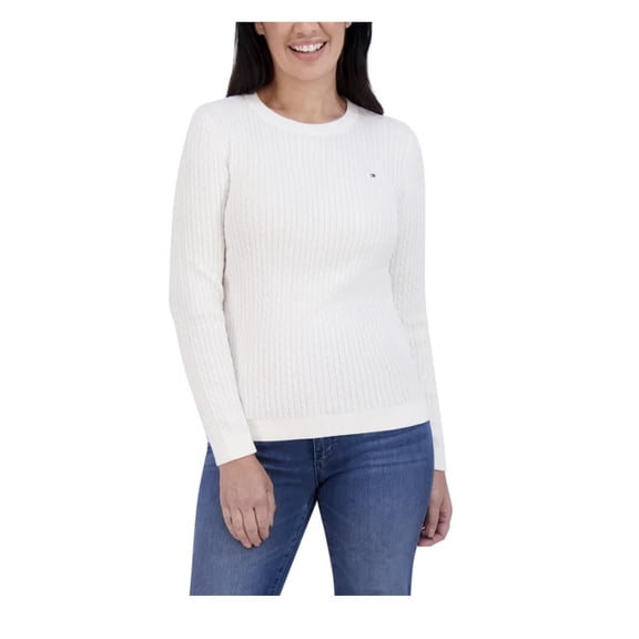 Tommy Hilfiger Women's Long Sleeve Cotton Cable Knit Sweater (US, Alpha, X-Large, Regular, Regular, Ivory)