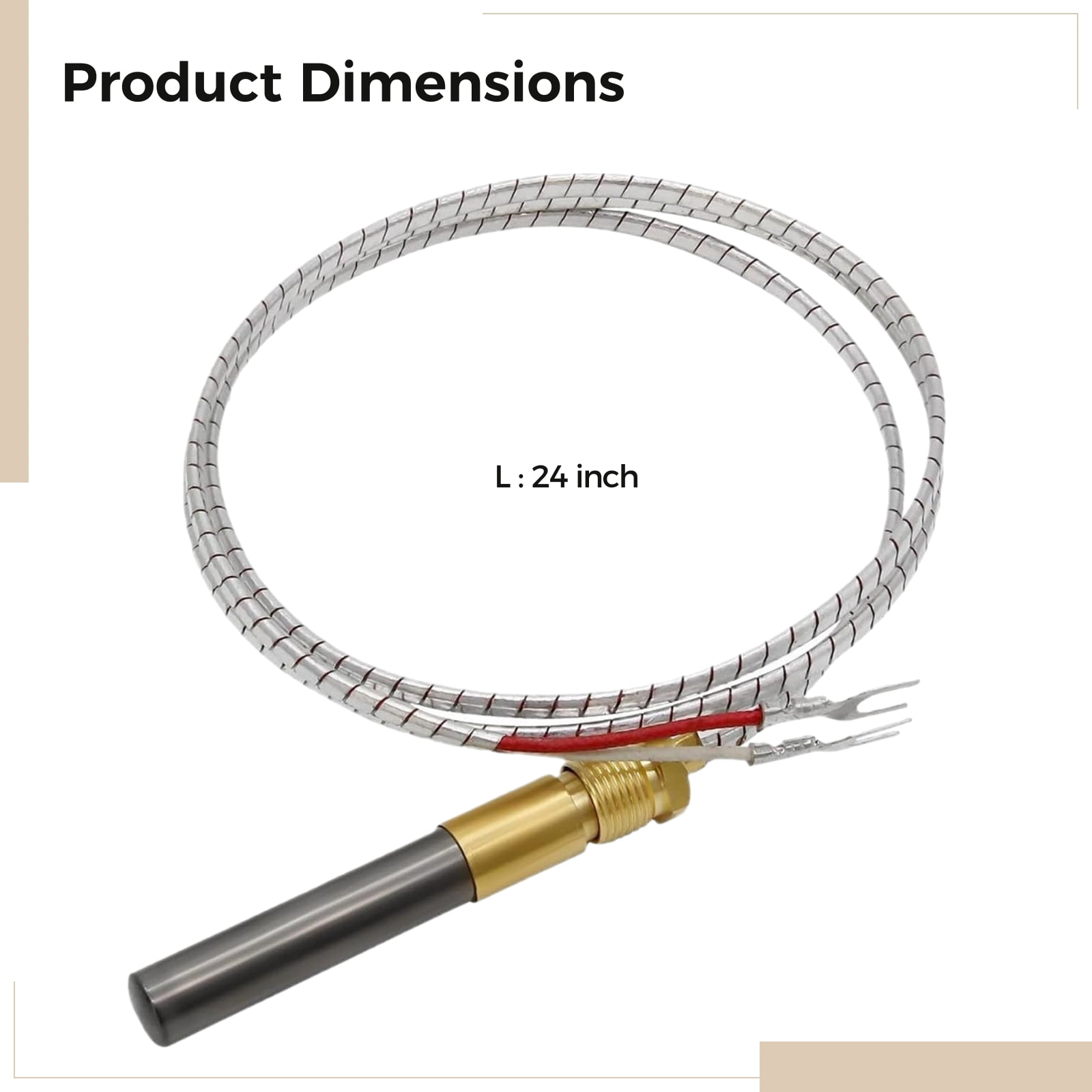 5-Pack 750mV Thermopile Sensor,24-Inch Replacement for Gas Appliances,High Temp Thermocouple Generator for Fireplace,Heater,Water Heater,Furnace
