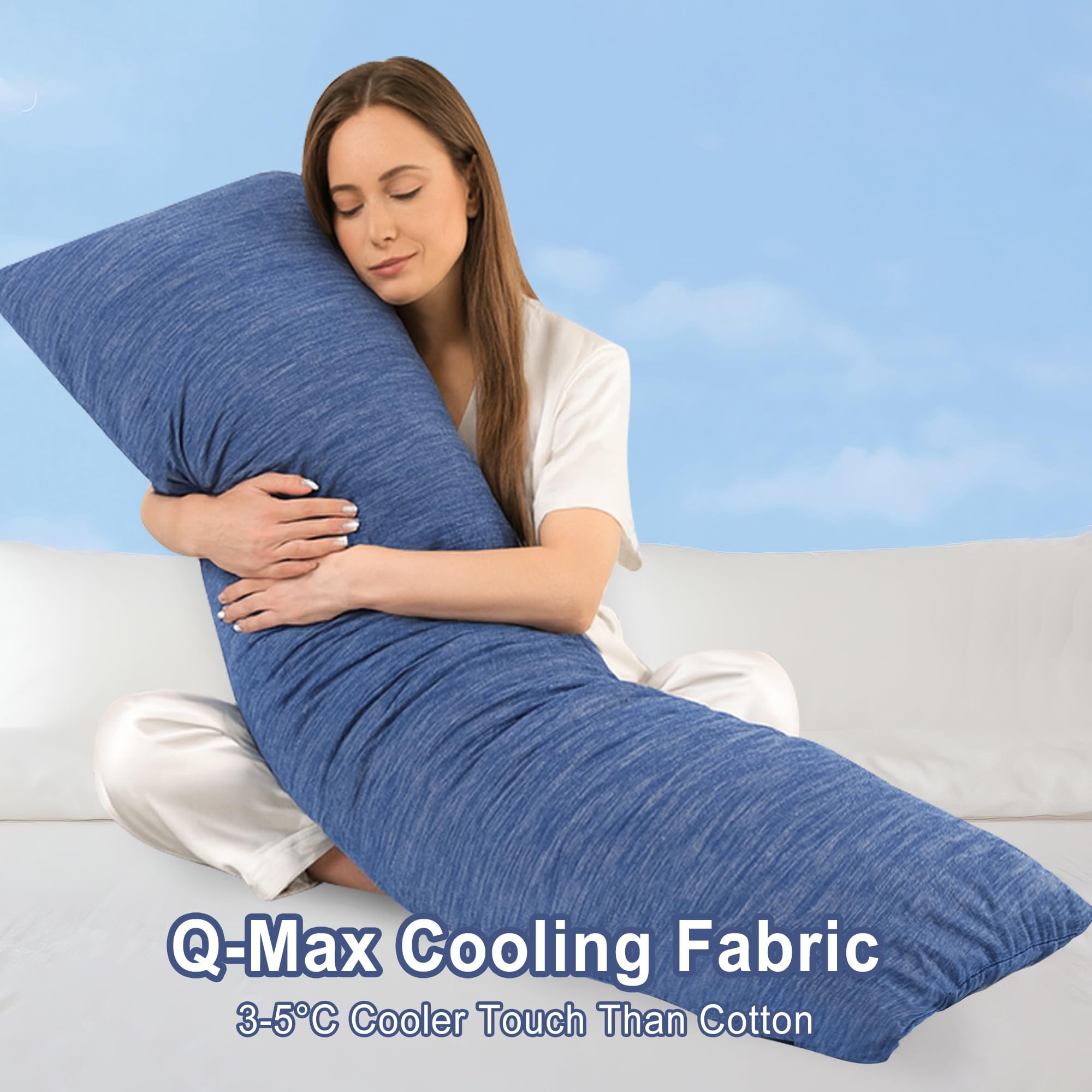 JIUZHEN Cooling Body Pillow for Adults, Memory Foam Long Pillow for Bed, Sleeping, Full Body Pillow for Side Sleepers & Pregnancy, Back Pain Relief, 20x60 Inch, Blue
