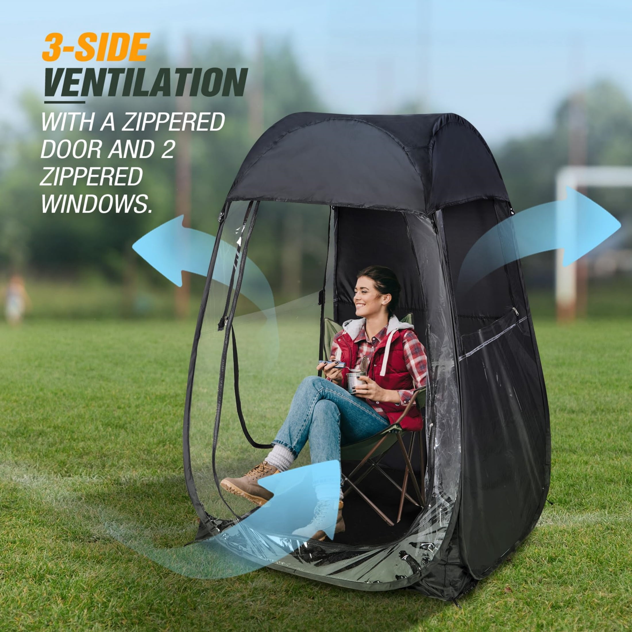 REDCAMP Sports Tent Pop-Up Shelter, 1 Person All-Weather Tent, Waterproof Windproof Rain Pod, Instant Setup Clear Pop-Up Shelter for Soccer, Baseball, Fishing, Black