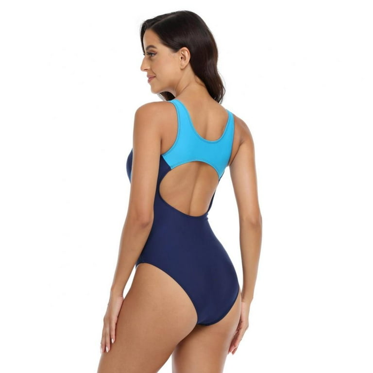 Women's Color Block Print One Piece Swimsuits Athletic Training Swimwear  Bathing Suits 