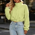 thumbnail image 6 of XRoczxe Women Stand Collar Full Zip Fleece Cropped Jacket Drawstring Hem Drop Shoulder Long Sleeve Casual Warm Polar Fleece Outerwear Multiple Solid Colors Green, 6 of 6
