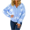 thumbnail image 1 of Hauts pour Femmes 2023 Tendances Cardigan Tricoté à Imprimé Floral Simple Boutonnage Bleu TG, 1 of 8
