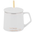 thumbnail image 1 of Taza de cerámica Fashon de 320ml, tazón taza de café con tapa, cuchara, regalo para el hogar y la Oficina, letra blanca, 1 of 8