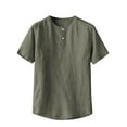thumbnail image 2 of BADHUB Men's Big & Tall Cotton Linen Shirts Causal Lightweight Crew Neck Button Shirt Breathable Solid Color Short Sleeve Tee Shirt Army Green XXXXL, 2 of 5
