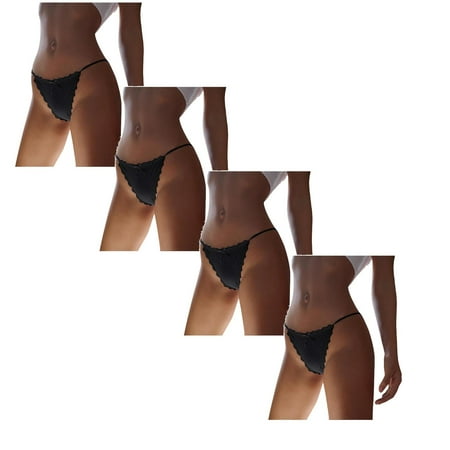 

Womens Underwear Brief One Ice Silk Seamless Low Waist Lace Ribbon Panties4PC