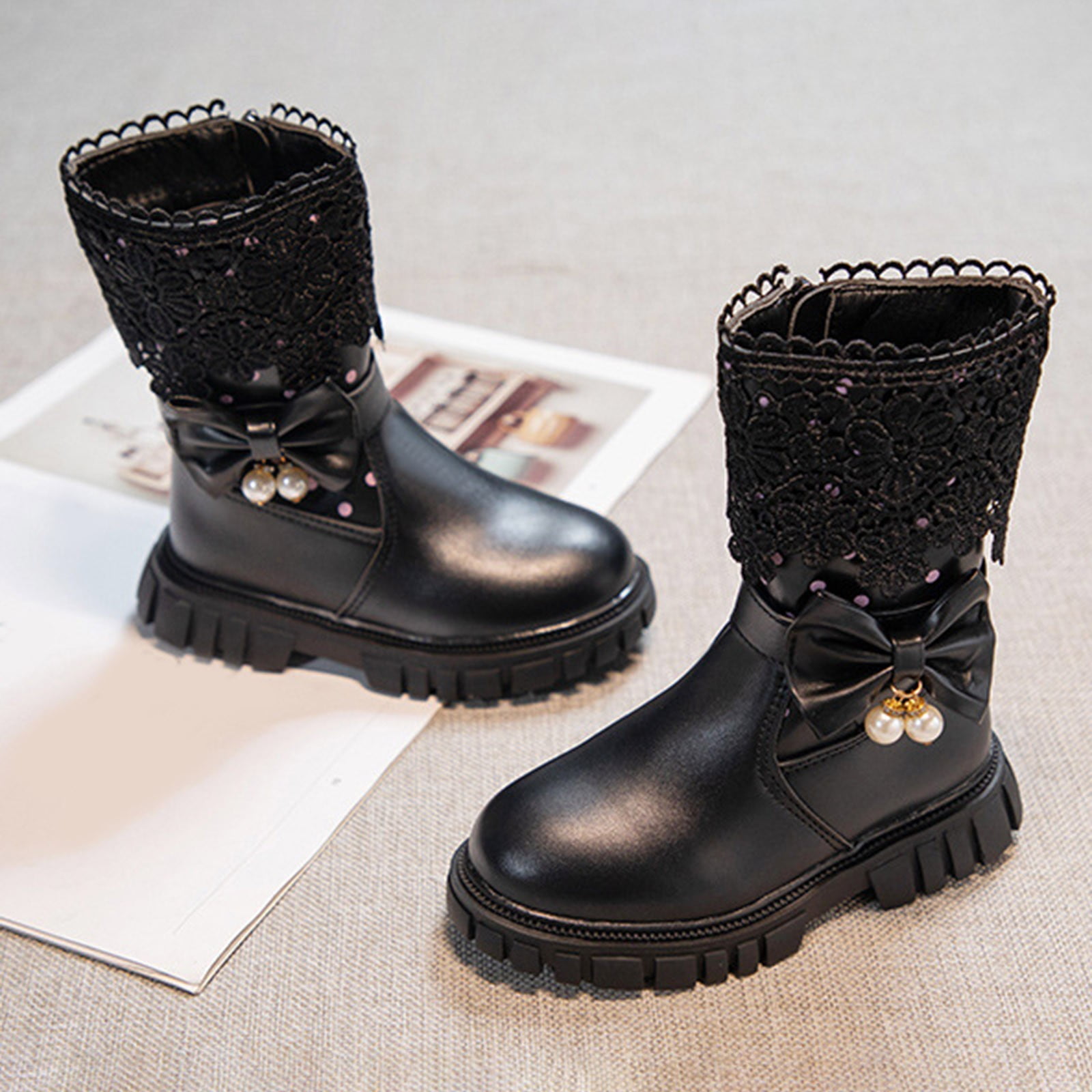 nsendm Girls Shoes Big Kid Girl Bling Boots Mid Calf Boots Children s Velvet Cotton Boots Winter New Girls High Boots Fashionable Big Kids Size 6