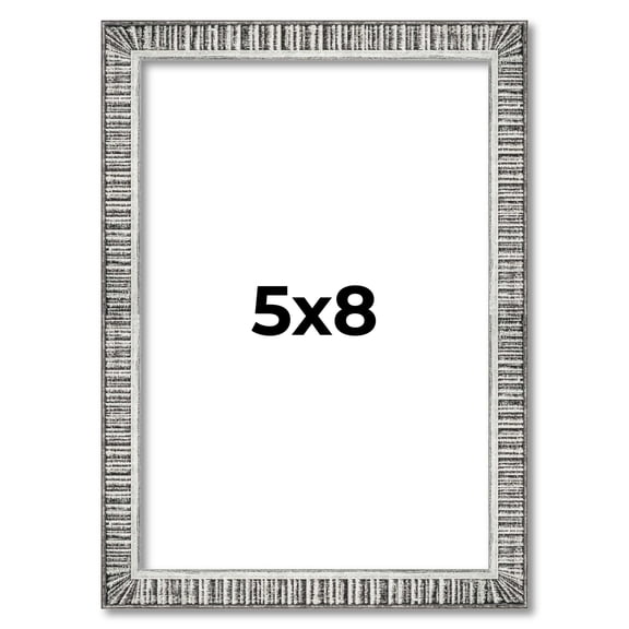 5x8 Frame Silver Grey Distressed Solid Wood Picture Frame | 0.75 Inch Moulding Width | Interior