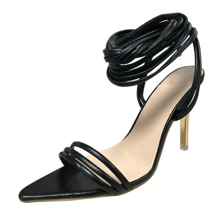 

Youmylove Women High Heels Ladies Fashion Solid Color Leather Pointed Toe Strap Thin High Heel Sandals Zapatos De Mujer