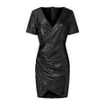thumbnail image 4 of Gspmoly Robes pour Femmes Grande Taille, Robe à Manches Courtes pour Femmes, Mode Aguichant, Col en V, Hanches Irrégulières, Jupe à Paillettes à Manches Courtes, Robe, Offres de Robes de Vacances pour Femmes, 4 of 8