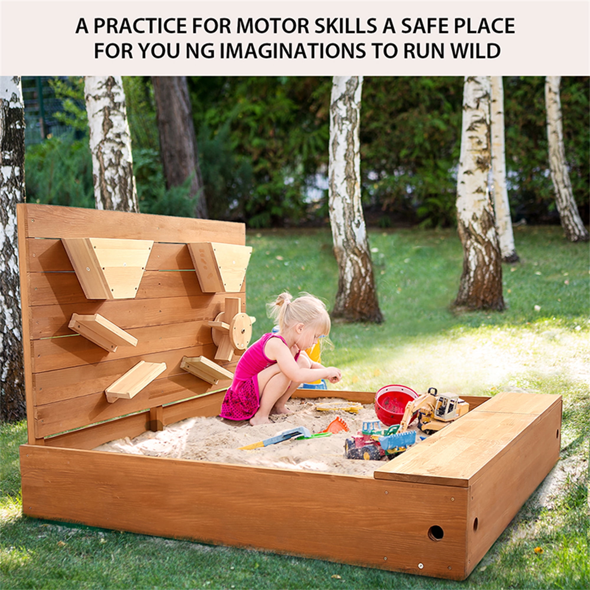 KLOKICK Wooden Sandbox with Cover, Sand Wall, Bottom Liner for Backyard,  Outdoor Play Cedar Wood Wall Combination - Walmart.com