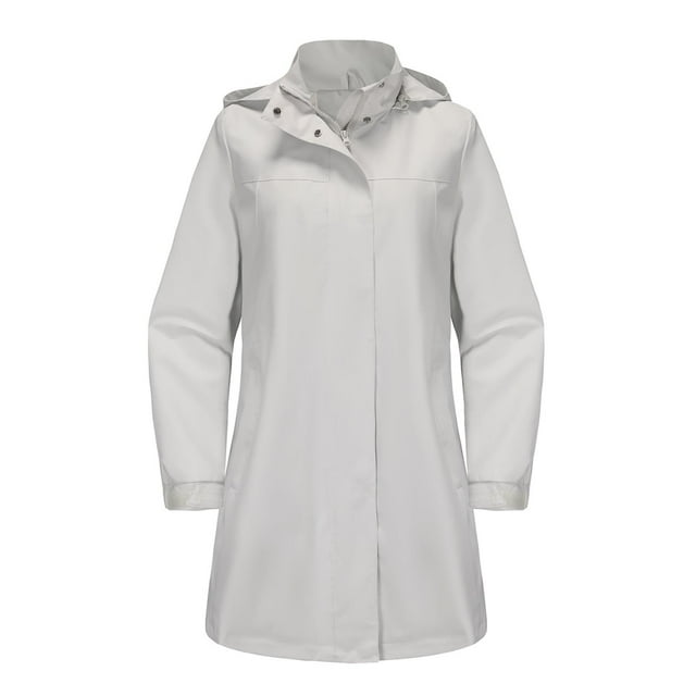 Imperméable Femme à Capuche Léger Manteau de Pluie Extérieur Imperméable Coupe-Vent Vestes d'Extérieur Décontracté Automne Col Roulé Hauts pour Femmes P-141 Blanc TTG