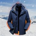 thumbnail image 2 of Odeerbi Clearance Men Ski Suits Snowsuit Casual Hooded Zipper Thicken Mountaineering Clothing Windproof Waterproof Breathable Ski Suit Jacket Coats Dark Blue, 2 of 9