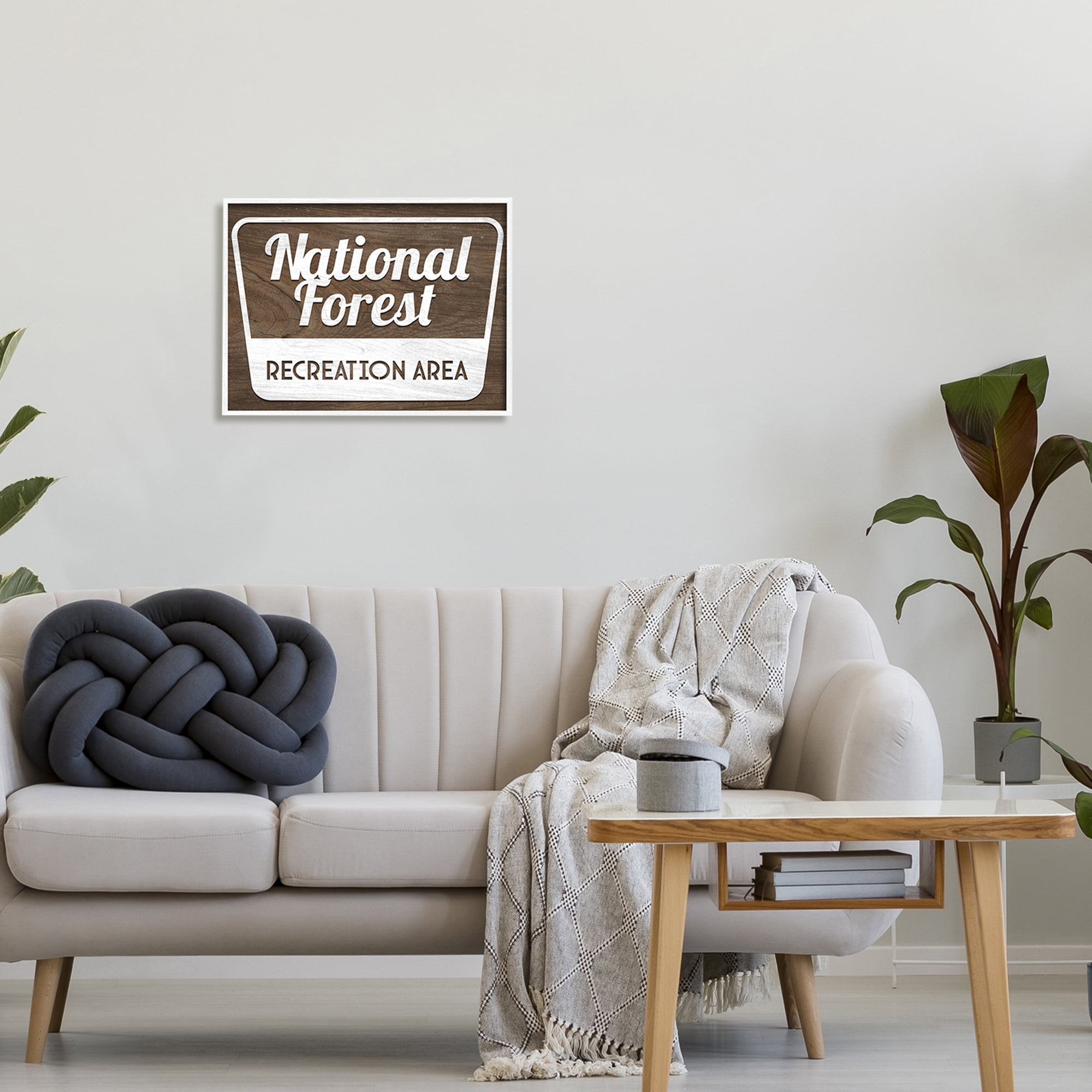 Stupell Industries National Forest Recreation Rustic Grain Pattern Sign Graphic Art White Framed Art Print Wall Art, 20x16, by Lil' Rue
