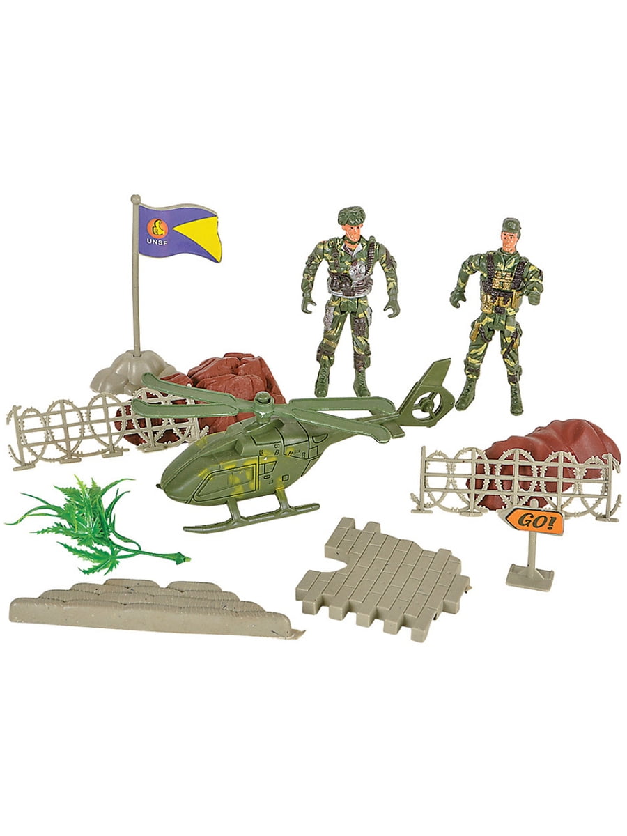 2" Plastic Army Men Guys Toy Soldier Playset Tank Jeep Artillery Fences 38 Piece 