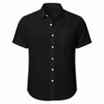 thumbnail image 2 of Linen Button Down Short Sleeve Shirts Mens Lightweight Beach Tops Solid Color Casual Business Blouses (XL, Black), 2 of 8