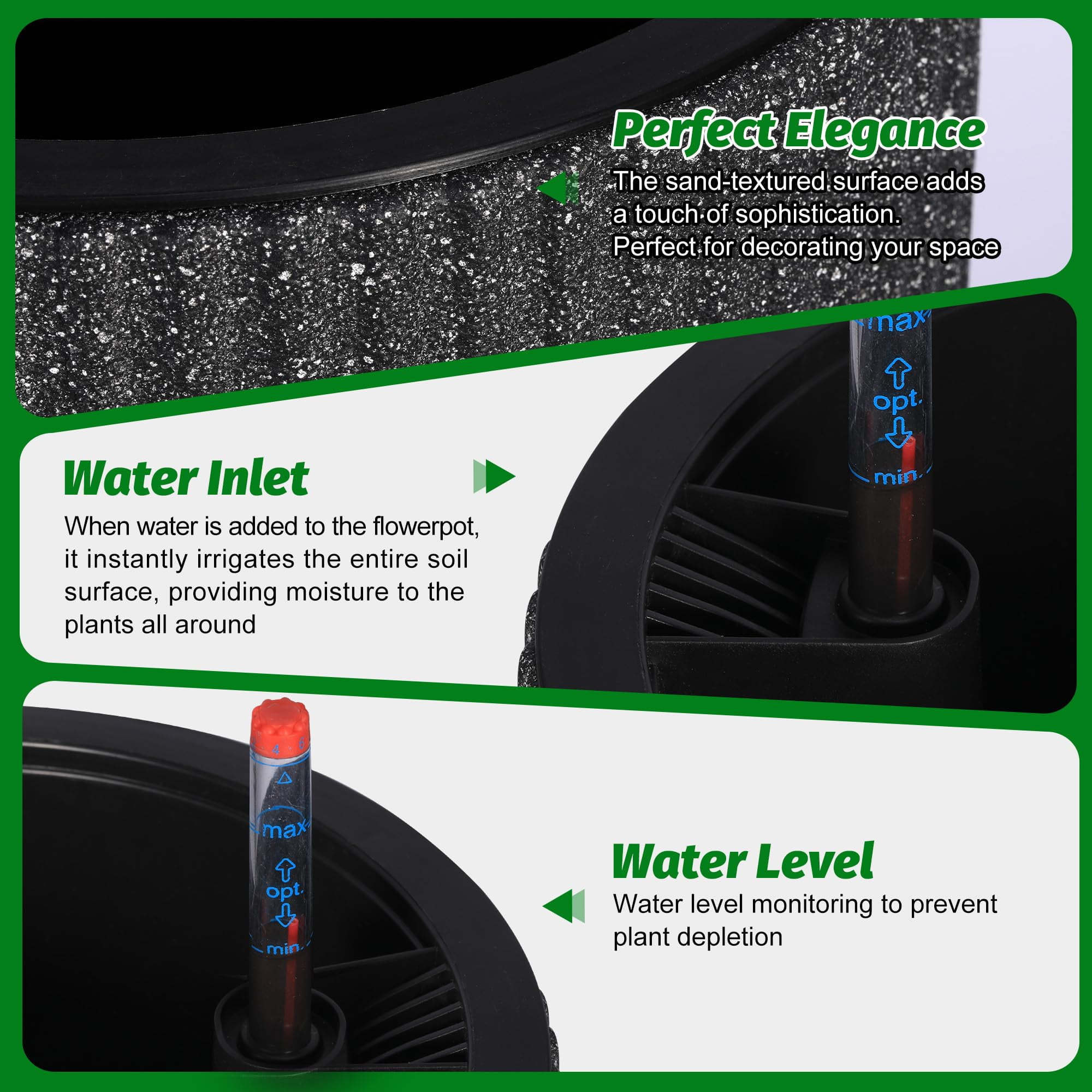 14 Inch Plant Pots, Self Watering Planters Set of 2 with Drainage Holes for Indoor Plants, Flower Pots with Water Level Monitor, for Patio, Porch, Living Room, Home Office