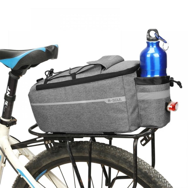 Bike Rack Bag Bike Rear Seat Bag 8L Insulated Bike Trunk Cooler Bag Bike Rear Rack Cargo Bag Pannier Bag with Double Zipper Multi Pocket Shoulder Strap(Gray)