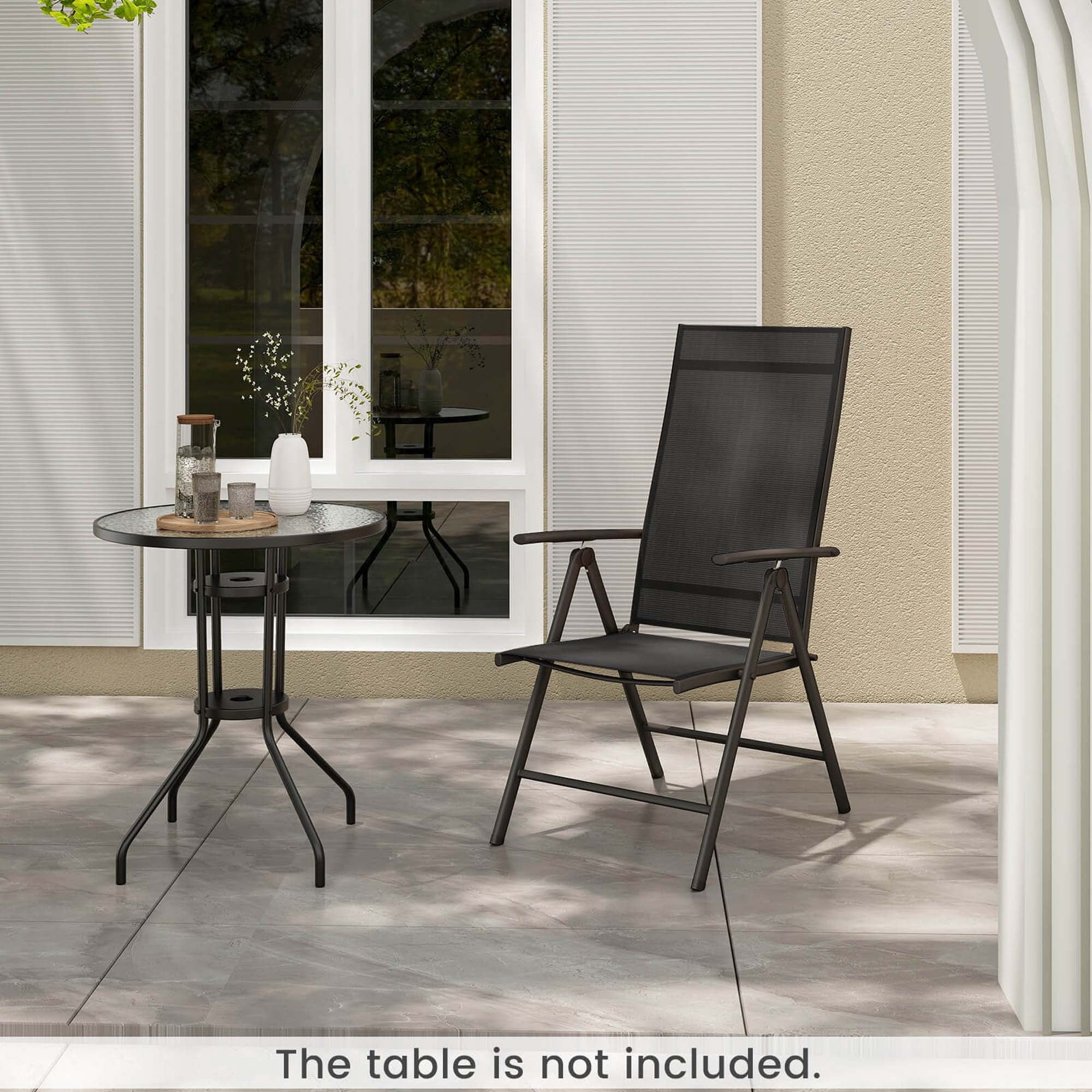 Costway 1 PCS Patio Folding Dining Chair with 7-Level Adjustable High Backrest for Garden Black