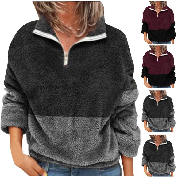 Fanxing 1/4 Zip Pullover for Women Fleece Lined Long Sleeve Sweatshirt Casual Plush Fluffy Zipper Pullovers Tops Activewear Fall Clearance Prime S/M/L/XL/XXL/XXXL/XXXXL/XXXXXL