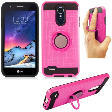 - Phone Case for LG Phoenix 4, LG Rebel 4, Fortune 2, Risio 3, Zone 4, Rebel 3, Aristo 2 Plus, Tribute Dynasty Dual-Layered Cover Ring-Stand Finger Holder (Ring-Stand Pink-Black TPU))