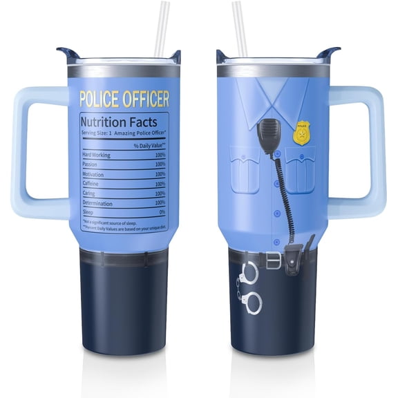 Police Officer Gifts for Men Him, 40 Oz Tumbler Cup with Handle and Lid Straw, Police Appreciation Gifts for Women Her Birthday Gift Ideal, 40 Oz Stainless Steel Tumblers Mug Water Bottle