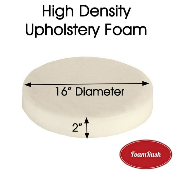 FoamRush 2" Thick x 16" Diameter High Density Upholstery Foam (Bar Stools, Seat Cushion, Pouf Insert, Mediation Cushion, Patio Round Cushion Replacement)