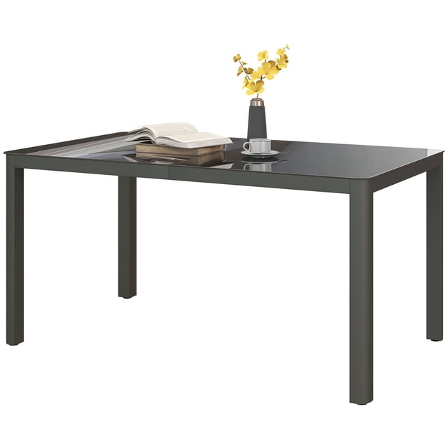 Grey Aluminium Outdoor Dining Table for 6 | 59" x 35" Glass Top | Patio & Garden Table