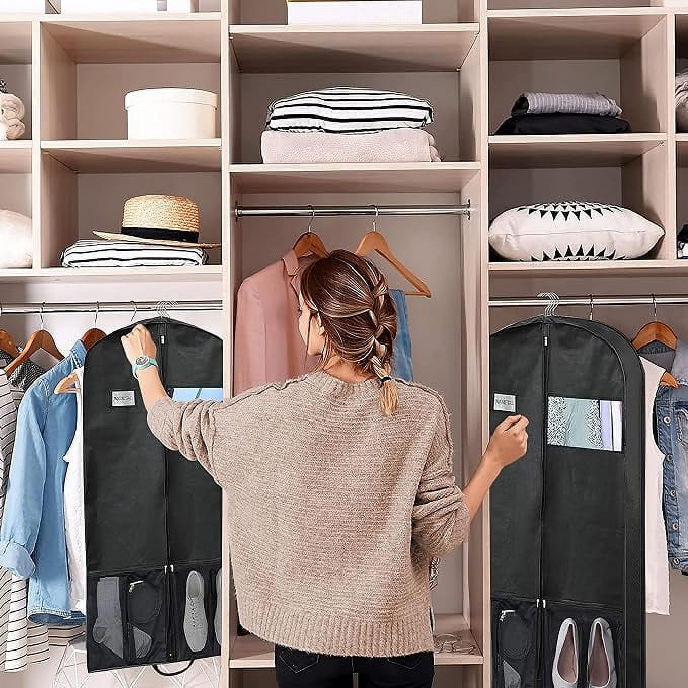 2 pack garment bags for hanging clothes lightweight travel suit cover for men and women cleanable coat covers for closet with zipper dust-free dress bags (60-Inch)